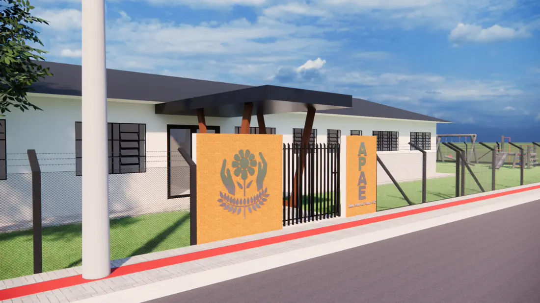Projeto 3D: edificação institucional com área externa