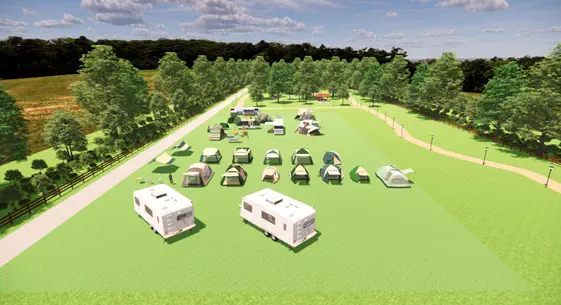 Projeto 3D: área de camping em vista aérea